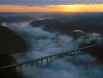 New River Bridge Sunset Fog in Gorge