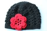 12 month Black and Red Shell Stitch Beanie