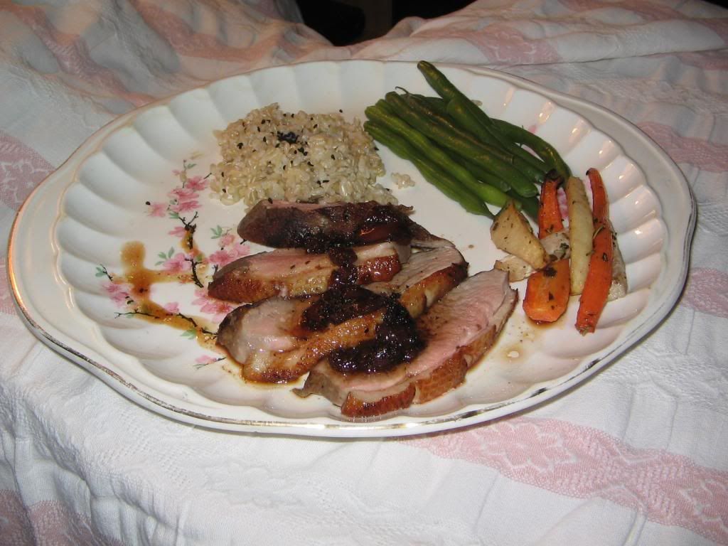 Tea Marinated Duck Breast and Roasted Root Vegetables