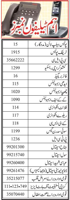 Emergency Contact Numbers List In Pakistan