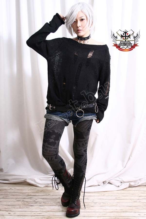 Punk emo Newspaper Printed Opaque 120 Den Tight Legging eBay