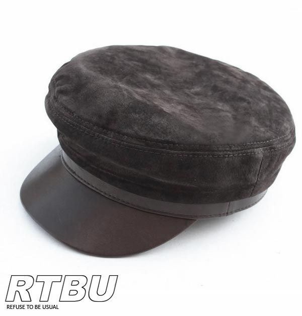 Genuine Leather Punk Goth Police Cadet Military Army Suede Hat Cap