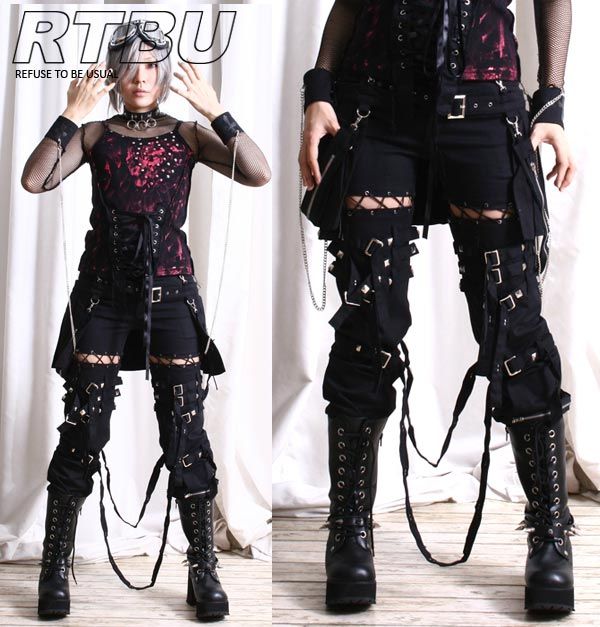 Unisex-Industrial-Robot-Goth-Punk-Stud-Strap-Pants-Shorts-Pleated-Kilt-Wrap-Cuff
