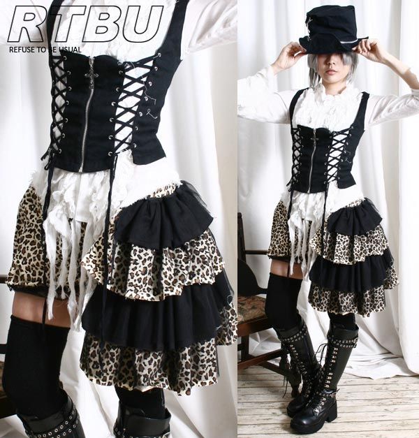 Gothic-Punk-Lolita-Aristcrat-Bloomer-Shorts-Tiered-Bustle-Skirt-Wrap-Leopard-EGL