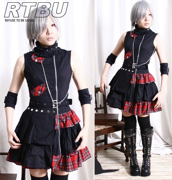 Gothic-Punk-Ruff-Hi-Collar-Robot-Machine-Dolly-Dress-Teired-Skirt-Elbow-Band