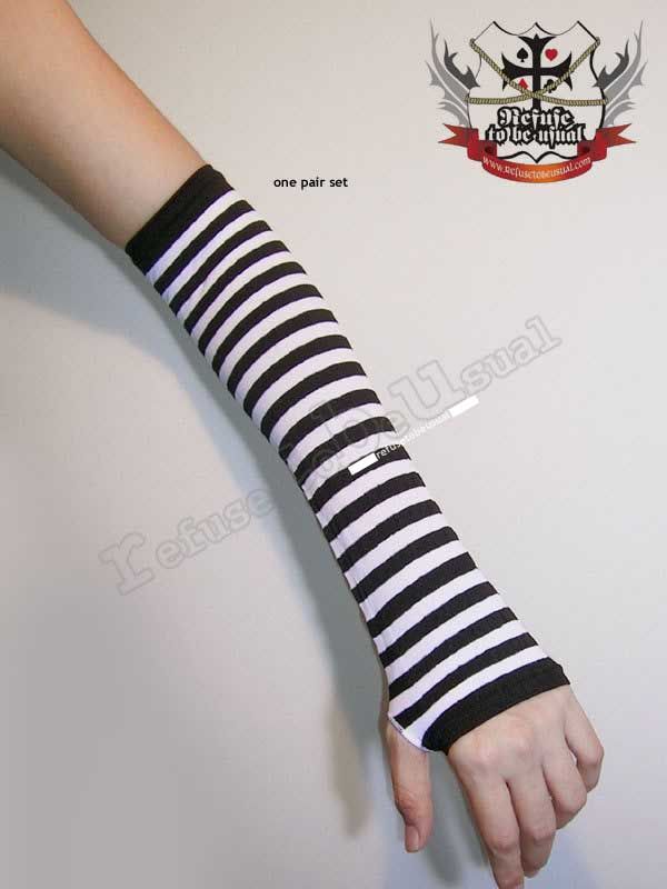 PUNK Rock EMO Elbow Glove Arm Warmer Black White Stripe eBay
