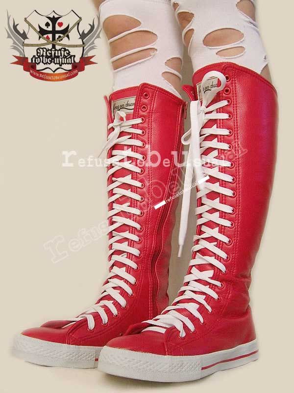 red knee high converse