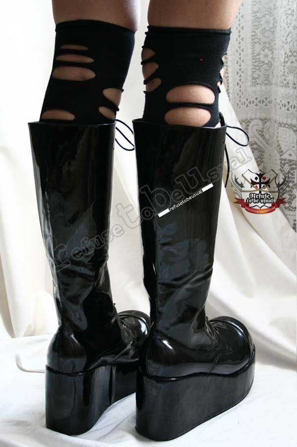 thigh high pvc platform boots