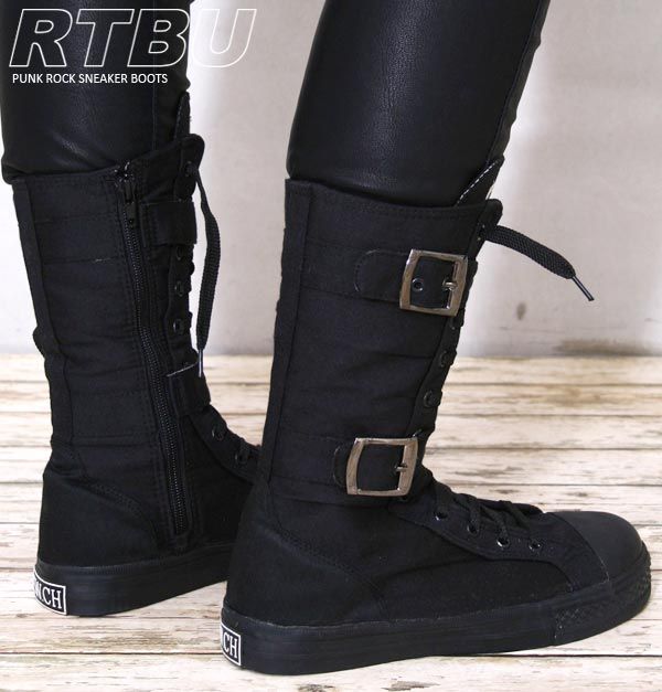 Unisex-Goth-Punk-Buckle-Strap-Canvas-Calf-Sneaker-Boot