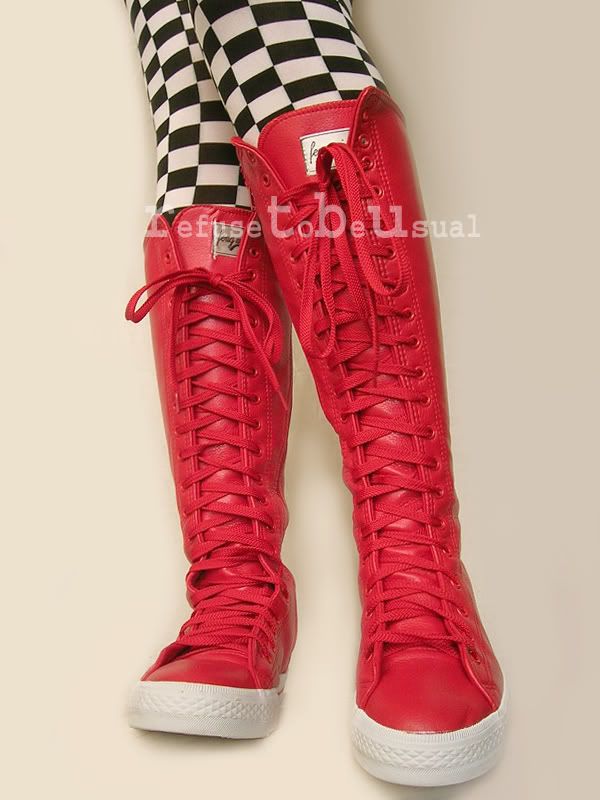 red converse knee high sneakers