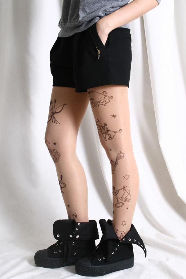 Japan Street Trend Astrology Horoscope Sign Tattoo Nude Sheer Pantyhose Hoisery Ebay 3170