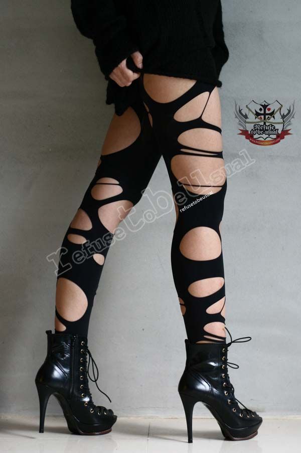 Gothic Punk Torn Broken Hole Tights Pantyhose Hoisery Ebay