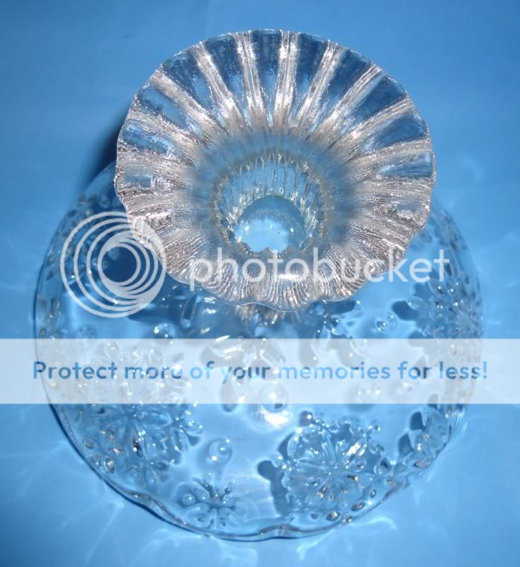 Glass Crystal Pedestal Candy Dish 3 D Design Scalloped Edge Vintage