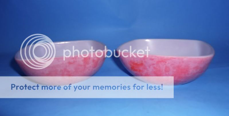 Pyrex Square Bowls Set of 2 Mottled Pink & White Milk Glass Vintage 