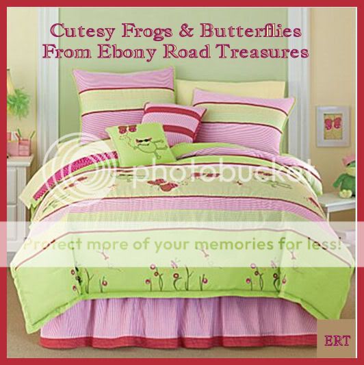 Kid Queen Frog Butterfly Comforter Set Pink Red Green