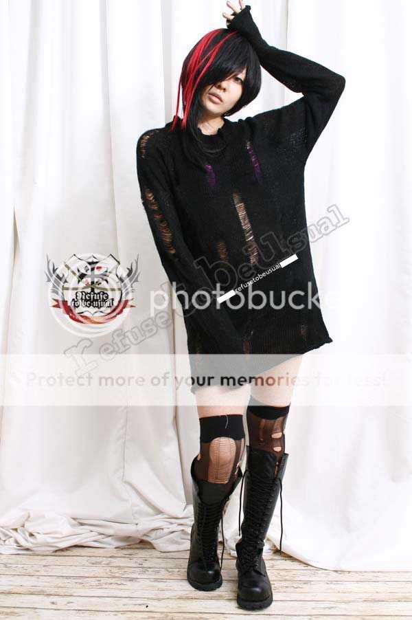 Punk Ladder Sweater Mohair Knit Pullover/Jumper Black F