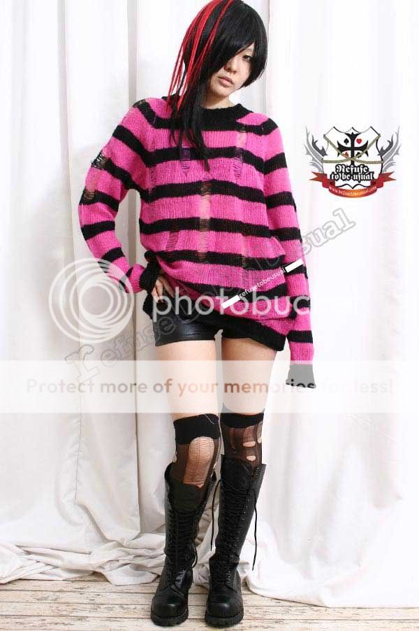 Punk Ladder Sweater Knit Pullover/Dress HOT PINK Stripe | eBay