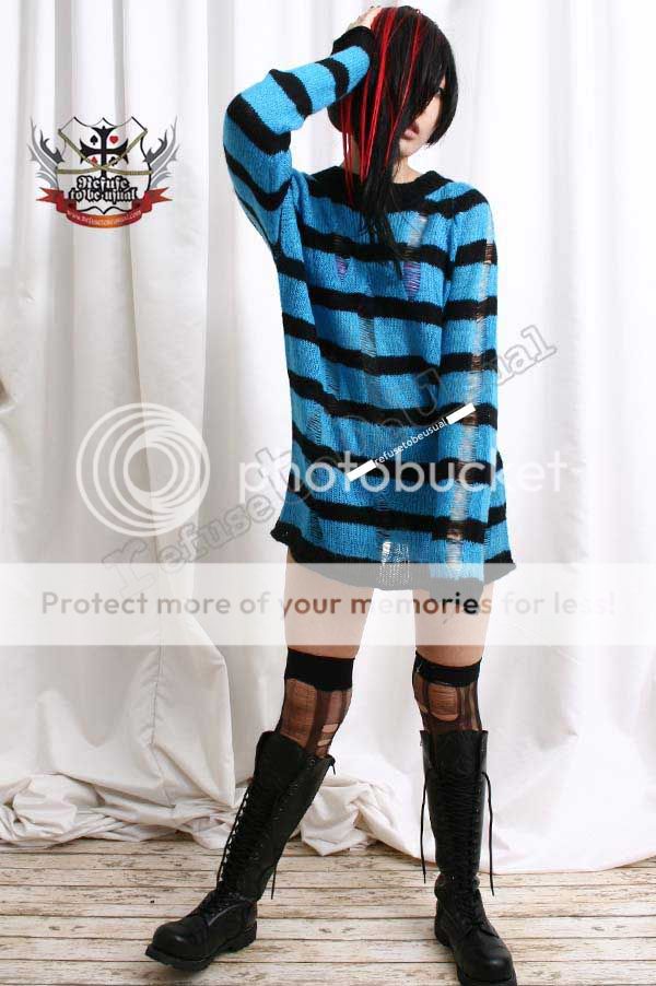 Punk Mohair Sweater Jumper/Dress Turquoise blue Stripe  