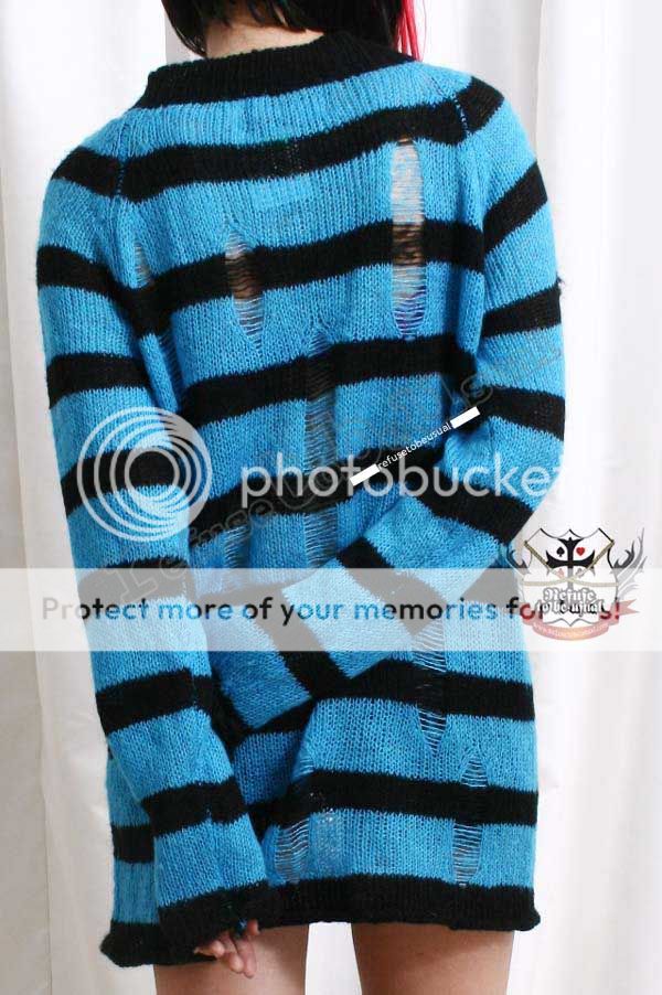 Punk Mohair Sweater Jumper/Dress Turquoise blue Stripe  