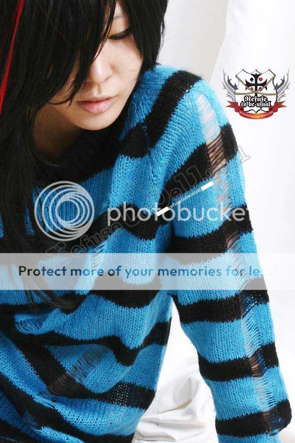 Punk Mohair Sweater Jumper/Dress Turquoise blue Stripe  