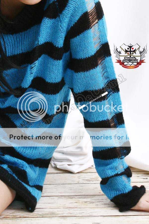 Punk Mohair Sweater Jumper/Dress Turquoise blue Stripe  