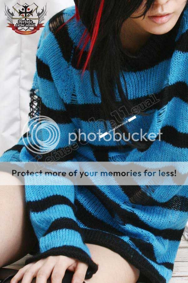 Punk Mohair Sweater Jumper/Dress Turquoise blue Stripe  