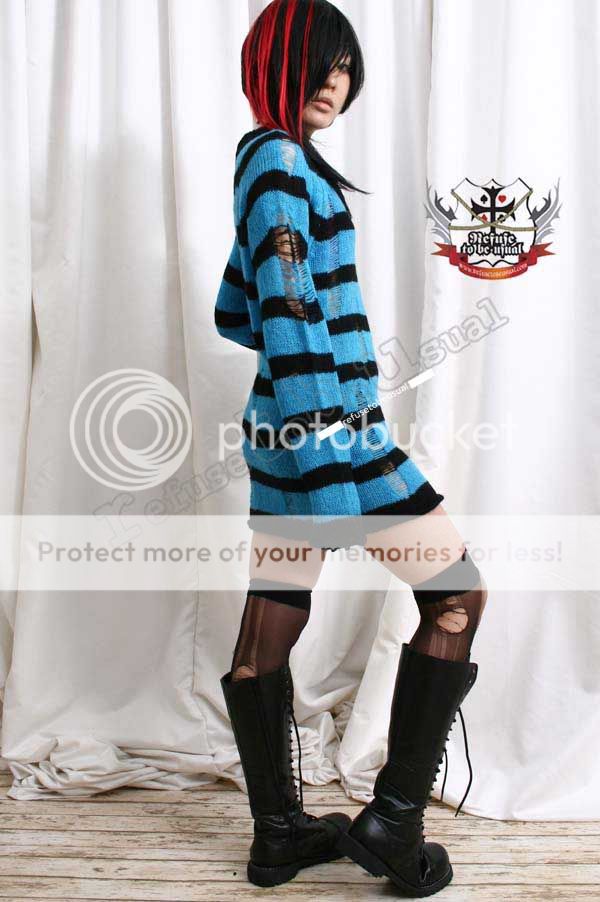 Punk Mohair Sweater Jumper/Dress Turquoise blue Stripe  