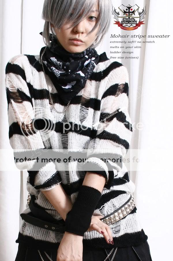 Punk KERA MOHAIR Ladder Sweater Top Black White Stripes  