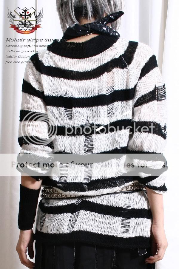 Punk KERA MOHAIR Ladder Sweater Top Black White Stripes  