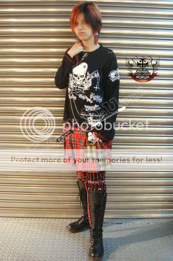 Punk PINSTRIPE+TARTAN CONTRAST Kilt+Pants+Leg Warmer L  