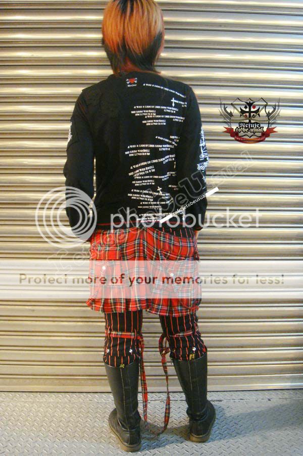 Punk PINSTRIPE+TARTAN CONTRAST Kilt+Pants+Leg Warmer L  