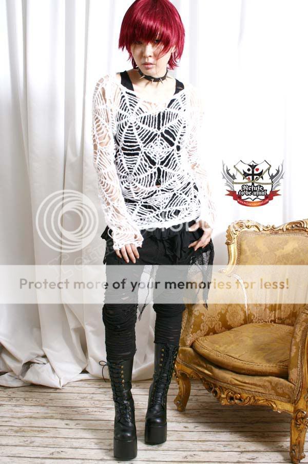 Gothic Punk EMO Cobweb Spider web Mohair Sweater White  