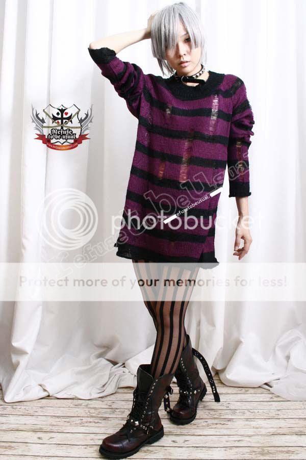 Punk emo Ladder Sweater JUMPER Purple Eggplant 6 STRIPE  