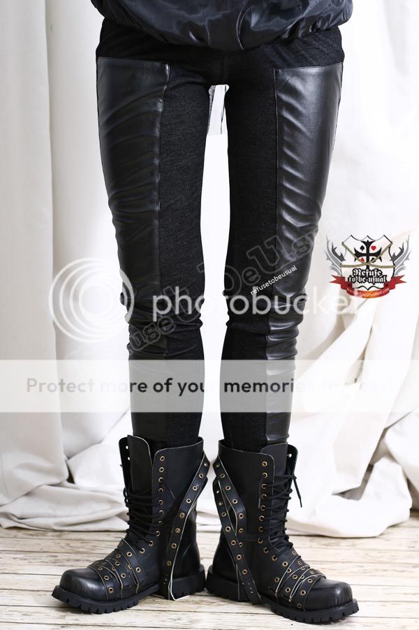 Punk LEATHER FRONT INSERT Stretch HALF Legging Pants  