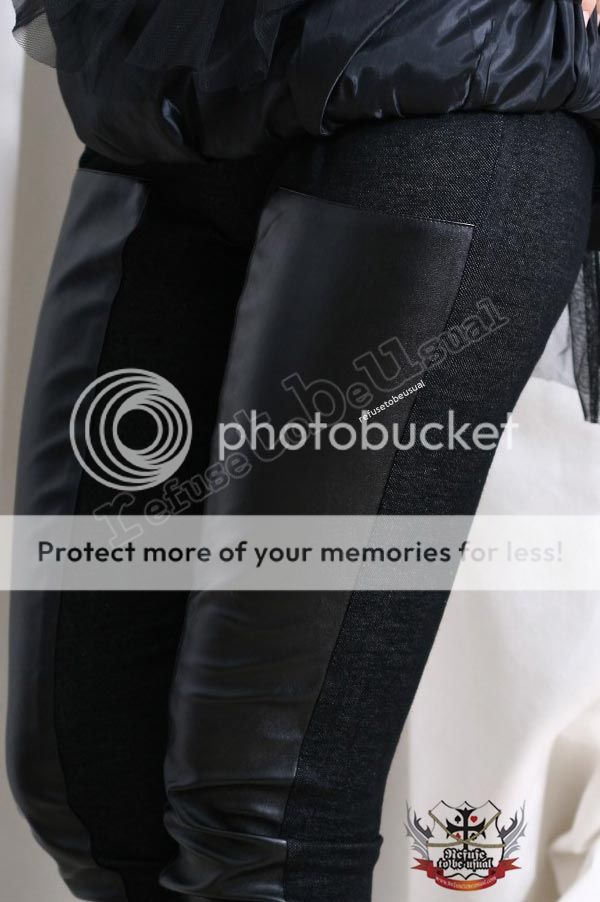 Punk LEATHER FRONT INSERT Stretch HALF Legging Pants  