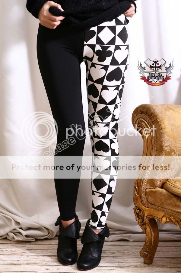 Punk Poker Spade ♥ Diamond Club Checker HALF Leggings  