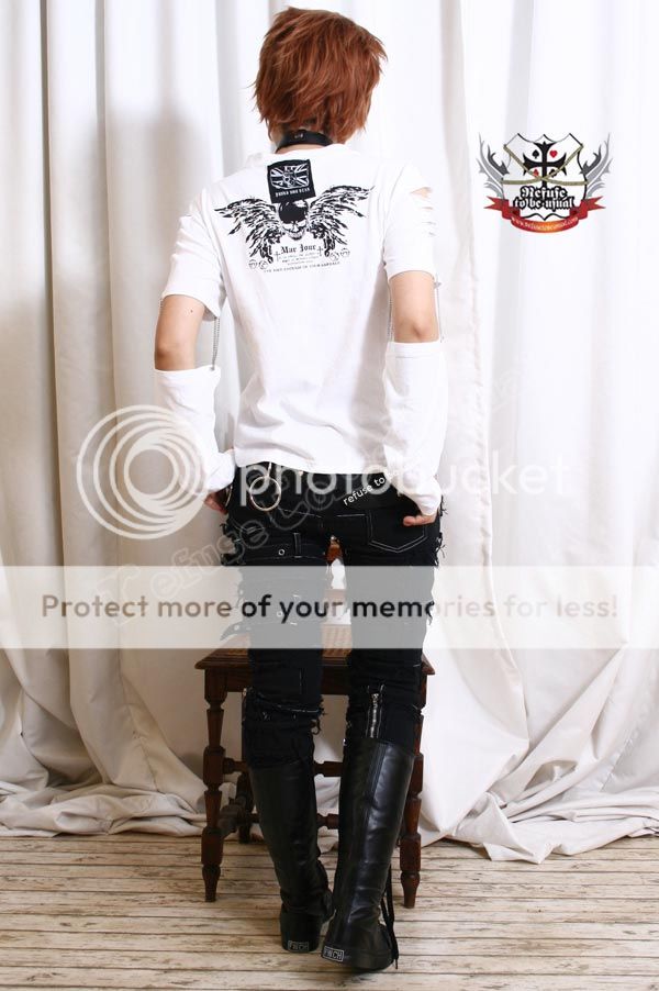 Punk Skull SHUT UP Patch Applique Cotton Tee+Glove S/M  