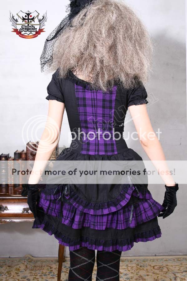   Aristocrat Lolita BJD Corset Cinch Lace Yolk Purple Check Bodice Dress