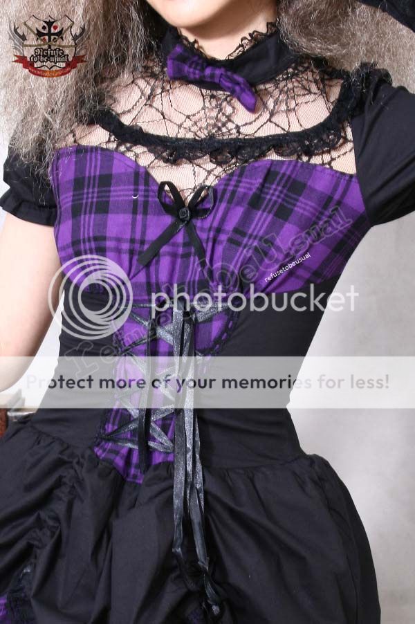   Aristocrat Lolita BJD Corset Cinch Lace Yolk Purple Check Bodice Dress