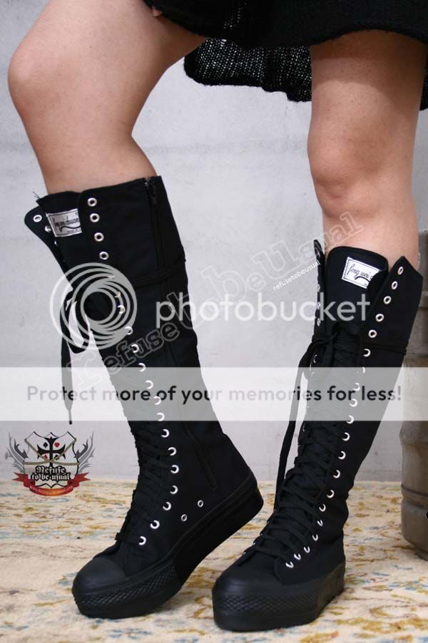 Japan Punk emo Knee Hi Flat 1.5 Platform Thick Rubber Sole Canvas 