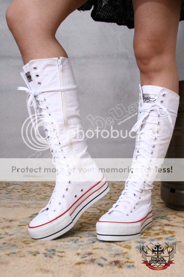 Japan Punk emo Knee Hi Flat 1.5 Platform Thick Rubber Sole Canvas 