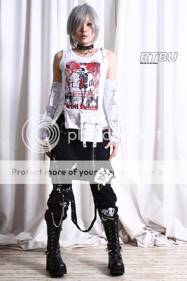 Gothic Punk Skeleton Death Graphic Tank Top+Utility Pocket+Strapy Arm 