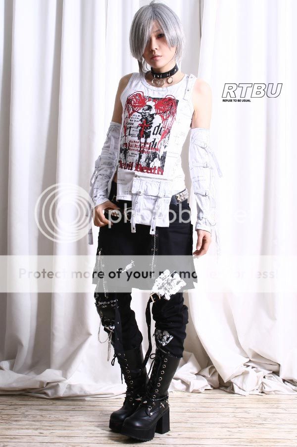   Punk Skeleton Death Graphic Tank Top+Utility Pocket+Strapy Arm Warmers