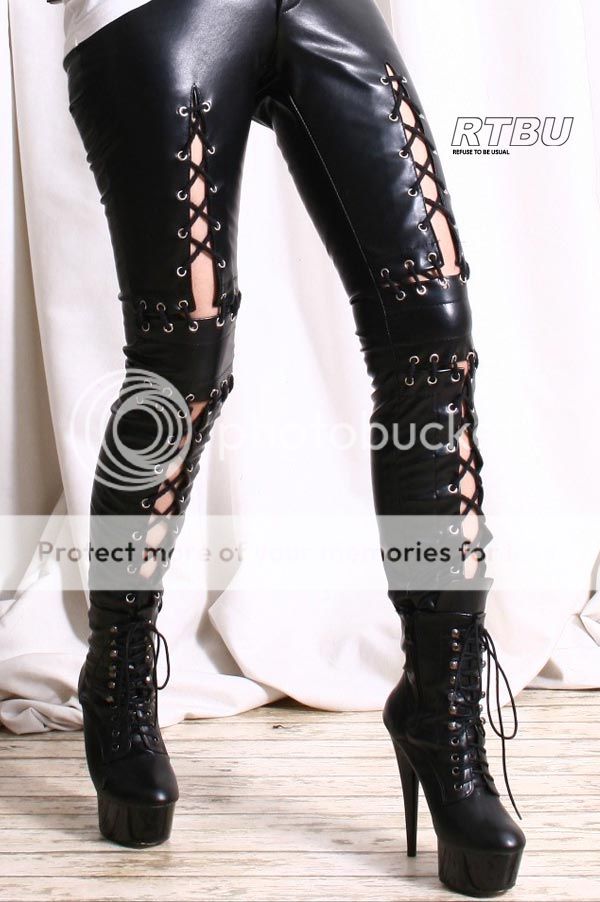 Punk Armor Corset Laceup Vegan Leather Low Rise Zip Black Ankle Pants ...