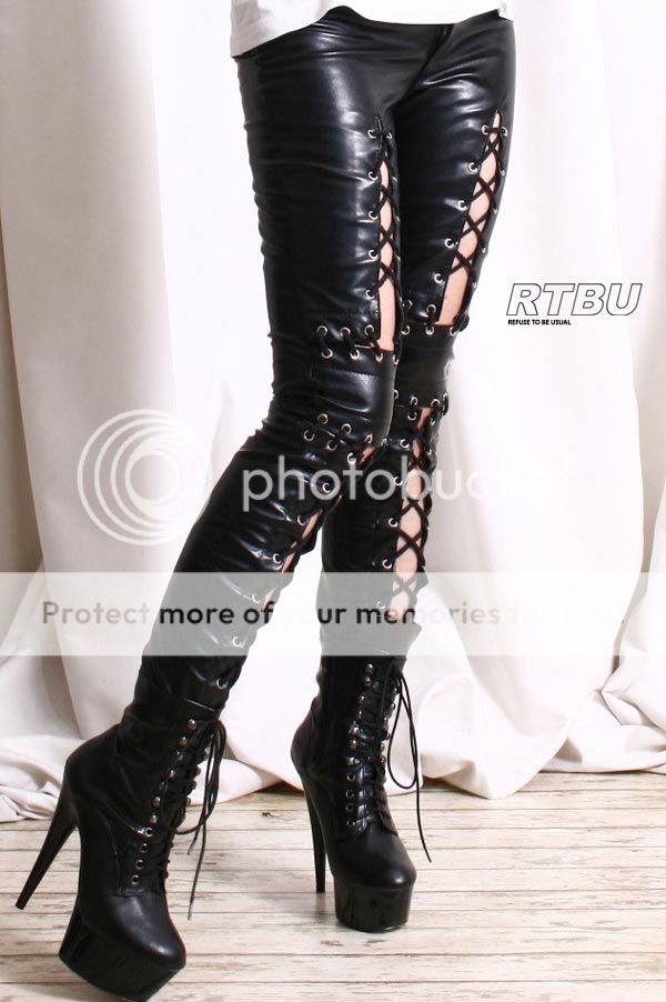 Punk Armor Corset Laceup Vegan Leather Low Rise Zip Black Ankle Pants ...