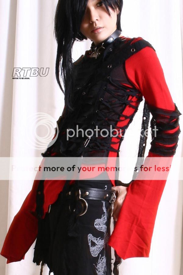 Unisex Seditionary Ghost Rib Cage Mesh Overlay Vest Corset Ragged Red 