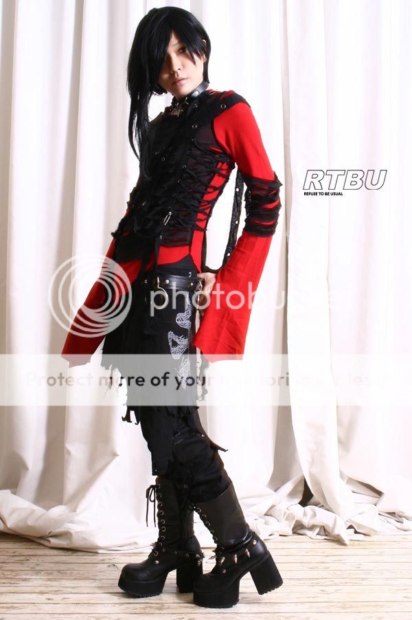   Ghost Rib Cage Mesh Overlay Vest Corset Ragged Red+Black Top  