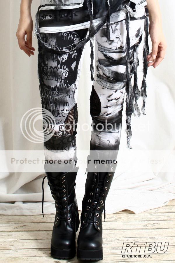 2PC SET Shirt+Leggings Dirty Distressed Smoked Gothic Punk Unisex Tie ...