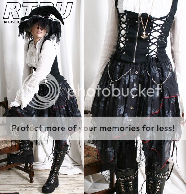 Gothic Lolita Raggedy Multi-Layer Drawstring Witch Gause Lace Picot ...