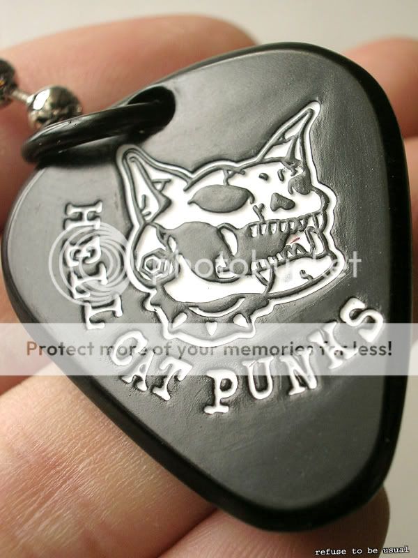 first quality cast metal logo etched HELLCATPUNKS guitar pick. 1/16 